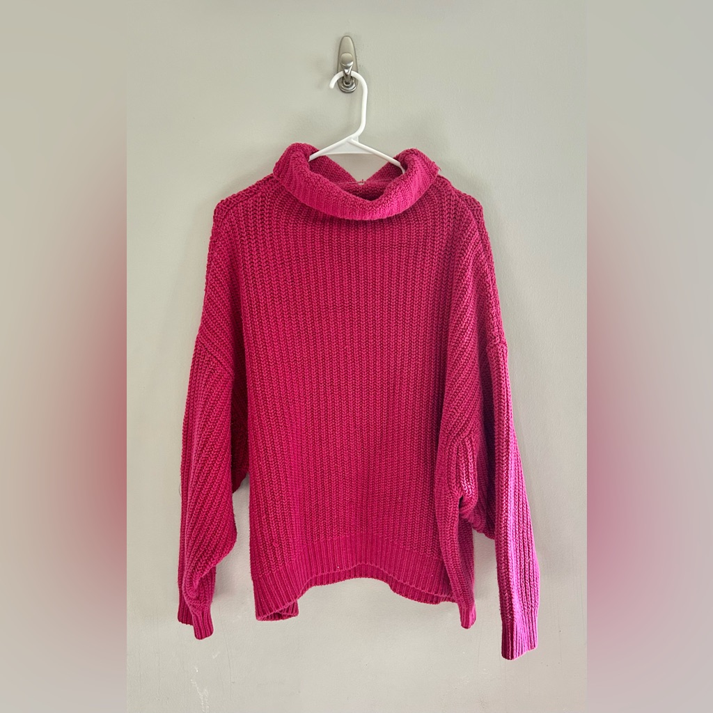 Free People Swim Too Deep Oversized Ribbed Turtleneck Sweater Deep Pink Small